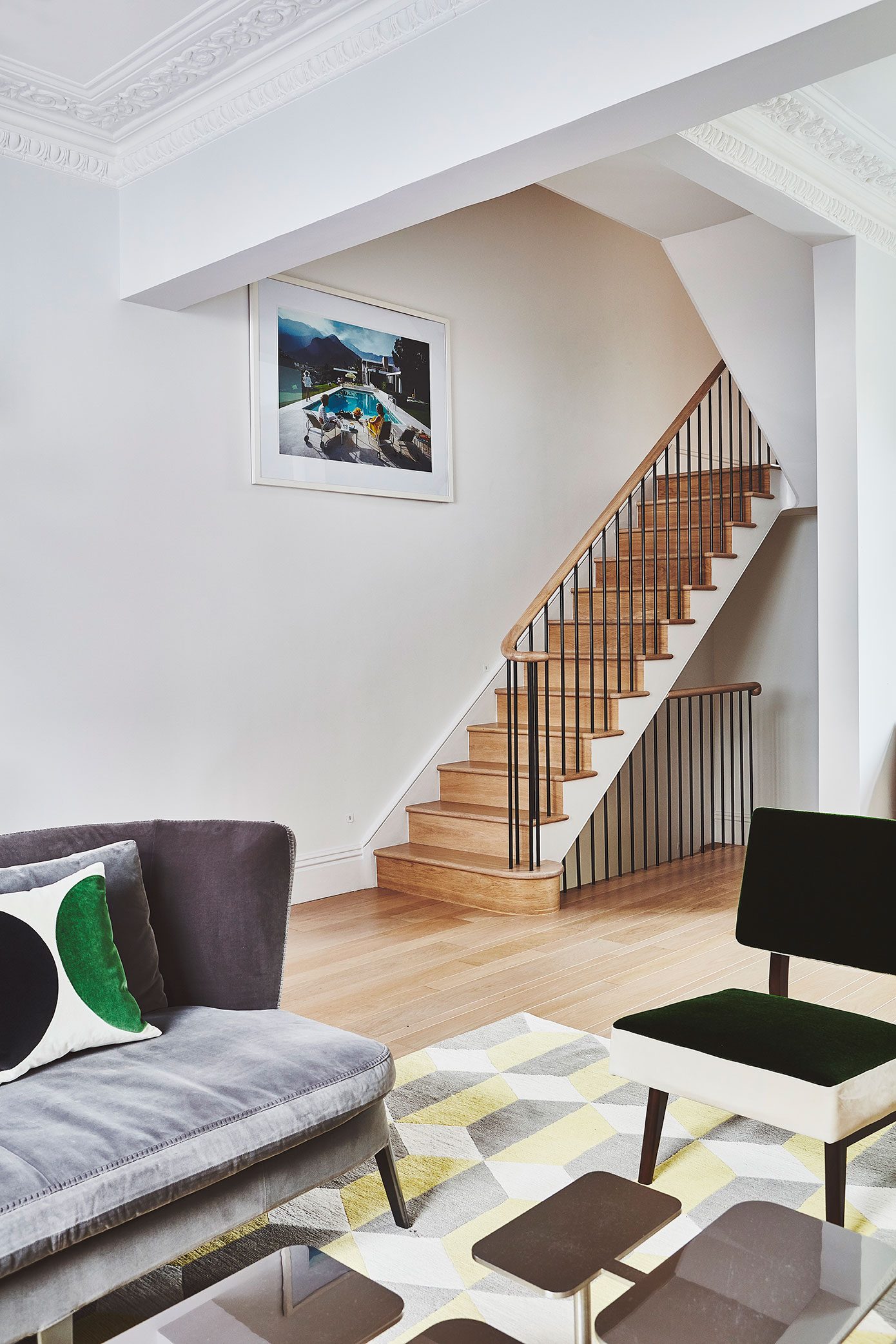 Sitting room with the staircase beyond